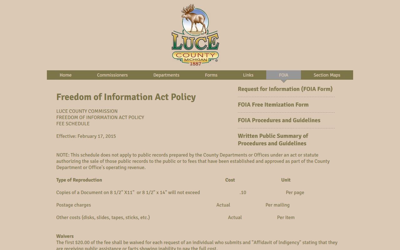 Luce County inmate records FOIA request information