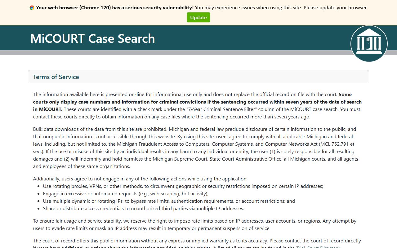 Luce County court records after arrest MiCOURT case search portal